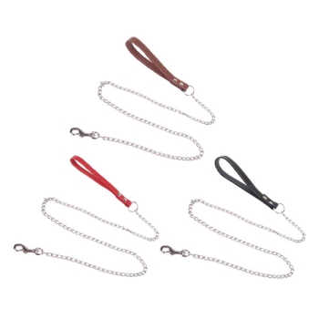 Łańcuch smycz dla psa z skóżanym uchwytem rozmiar XL 4.0mm*120cm stal