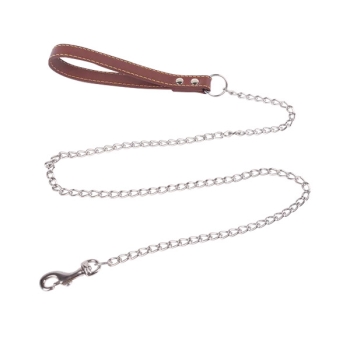 Łańcuch smycz dla psa z skóżanym uchwytem rozmiar XL 4.0mm*120cm stal