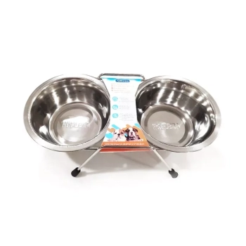 Podwójna miska dla zwierząt ze stali nierdzewnej ze stojakiem rozm.L