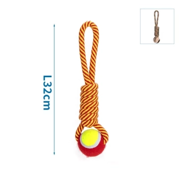 Zabawka z bawełnianego sznura z piłką i uchwytem z TPR dla psa
