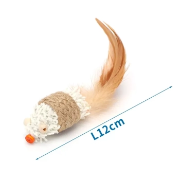 Zabawka dla kota lniana z piórkami