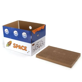 Pudełkowy drapak dla kota 43x30x14,5cm tekturowe pudełko i kryjówka