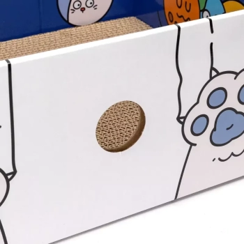 Pudełkowy drapak dla kota 43x30x14,5cm tekturowe pudełko i kryjówka