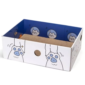 Pudełkowy drapak dla kota 43x30x14,5cm tekturowe pudełko i kryjówka