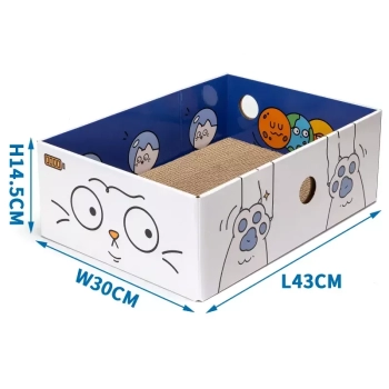 Pudełkowy drapak dla kota 43x30x14,5cm tekturowe pudełko i kryjówka