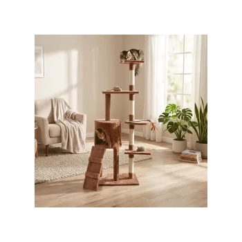 Drapak dla kota wielopoziomowy z myszką 77x47,5x137 cm brązowy — zdjęcie 3