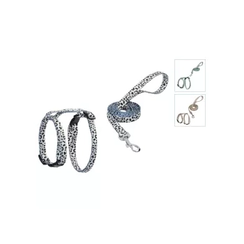 Zestaw szelek i smyczy dla kota panterka H-kształt 1x25-45cm, 1x20-35cm, smycz 1x110cm zielono-czarno-brązowy — zdjęcie 2