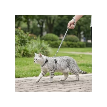 Zestaw szelek i smyczy dla kota panterka H-kształt 1x25-45cm, 1x20-35cm, smycz 1x110cm zielono-czarno-brązowy — zdjęcie 3