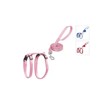 Zestaw szelek H dla kota 1 cm 25-45 cm + obroża 20-35 cm + smycz 110 cm niebieski różowy czerwony — zdjęcie 2