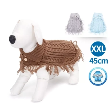 Sweter z frędzlami i klapą na guziki XXL-45cm Brązowy Szary Niebieski