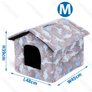 Printed fleece dinosaur jacquard pet house M L48*W45*H39CM Grey