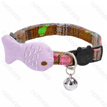 Cicada fish cat collar W1.0*L25-34cm Grey&Pink Brown&Purple
