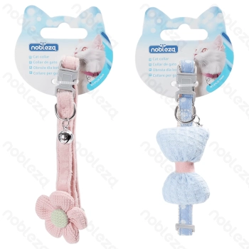 Elegancka obroża dla kota z kokardką lub kwiatkiem i dzwoneczkiem 30 cm