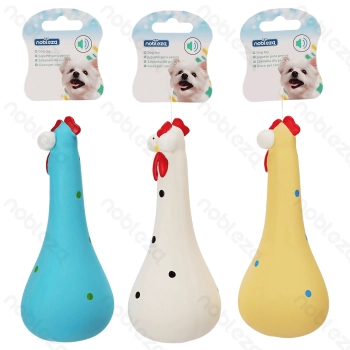 Squeaky rubber toy Spotted chicken L8*W8*H19CM White Blue Yellow