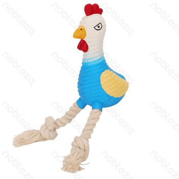 Squeaky rubber toy Cotton rope chicken L16*W7*H8.5CM Blue&White Red and brown&Khaki