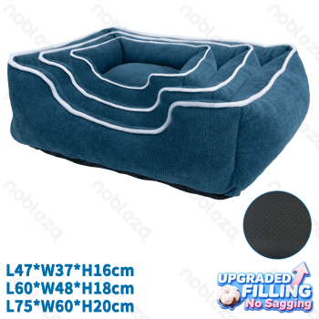 3-piece set of square polyester pet bed L47*W37*H16cm L60*W48*H18cm L75*W60*H20cm Blue