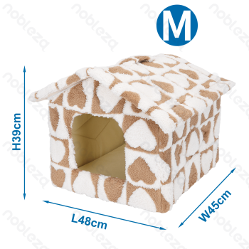 Printed fleece heart jacquard pet house M L48*W45*H39CM Coffee white