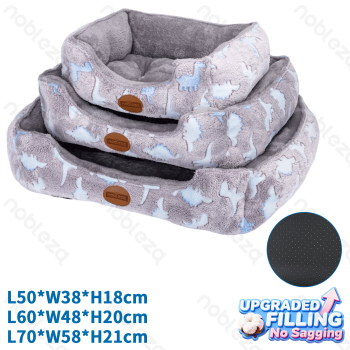 Printed fleece dinosaur jacquard square bed three-piece set L50*W38*H18cm L60*W48*H20cm L70*W58*H21cm Grey