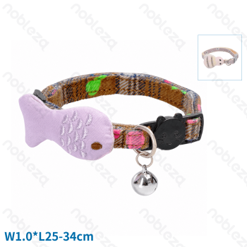 Cicada fish cat collar W1.0*L25-34cm Grey&Pink Brown&Purple