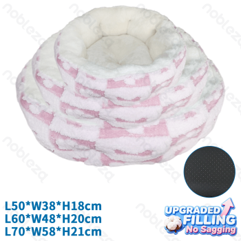 Printed fleece paw bone jacquard round bed three-piece set D45cm D55cm D65cm Pink