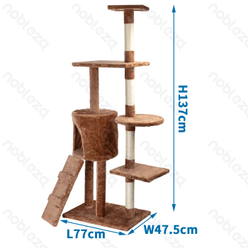 Climbing ladder multi-tier cat tree With mouse toy L77*W47.5*H137cm Brown