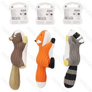 Squeaky rubber toy Raccoon Squirrel Fox L21.5*W10*H6CM Grey Brown Orange