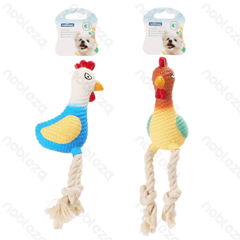 Squeaky rubber toy Cotton rope chicken L16*W7*H8.5CM Blue&White Red and brown&Khaki