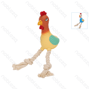 Squeaky rubber toy Cotton rope chicken L16*W7*H8.5CM Blue&White Red and brown&Khaki