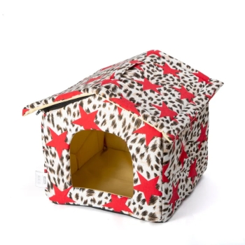 Aksamitny domek-buda ze wzorkiem dla psa 42,5x39x33cm