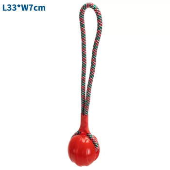 Szarpak dla psa 33x7cm pleciony sznur z czerwoną kulką do zabawy